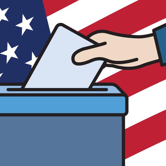Tegning af stemmeurne og amerikansk flag
